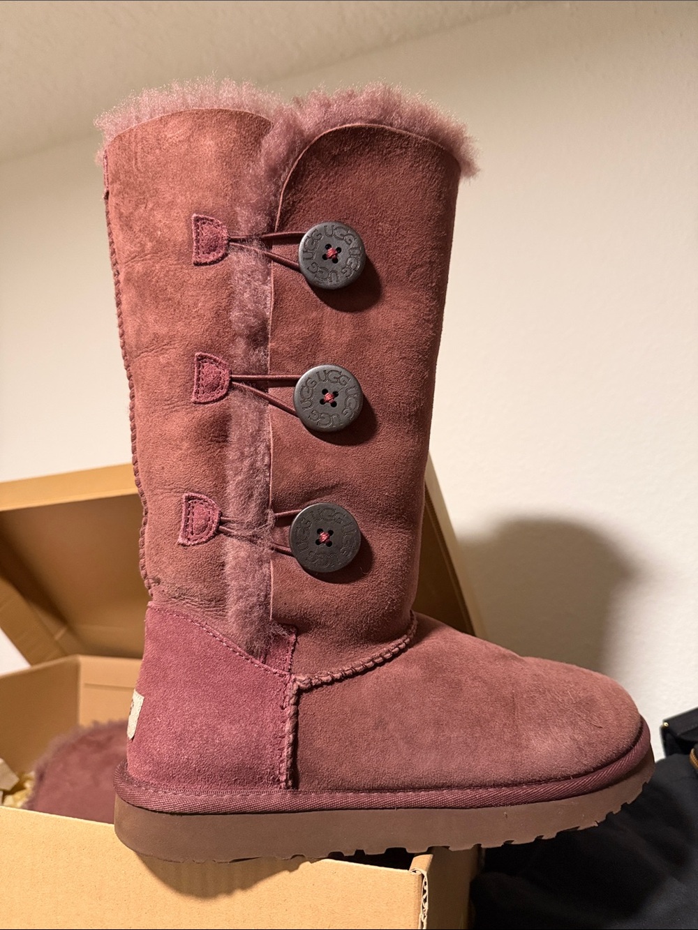 UGG Women's Button-Trim Suede Boots in Dusty Rose